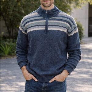 Dockers Men's Navy and Gray Zip-Up Sweater